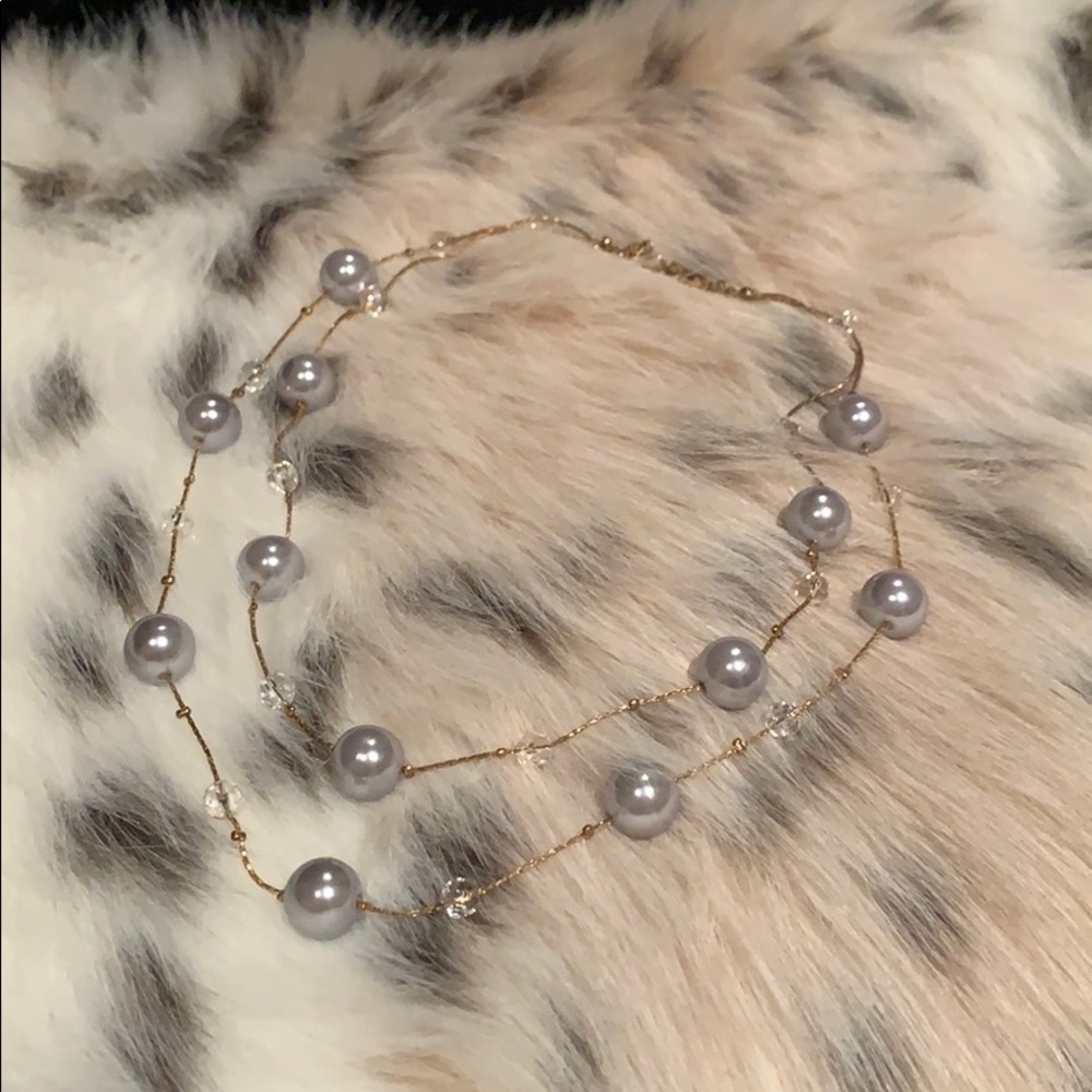Grey Faux Pearl and Crystal layered Choker